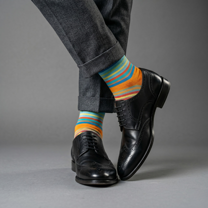 Stripes 25.0 - Premium Turquoise Striped Cotton Crew Socks - Colorful Designer Socks