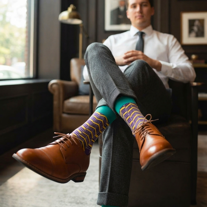 Purple & Yellow Zigzag Crew Socks for Men & Women