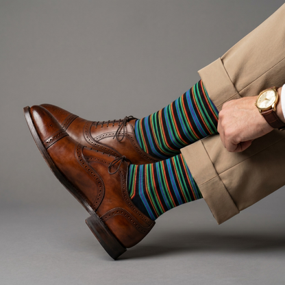 Stripes 24.0 - Neon Striped Black Crew Socks - Premium Vibrant Designer Socks