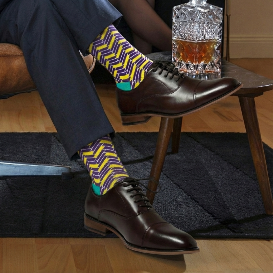 Dynamocks Navy & Teal Geometric Cotton Crew Socks – URBANE