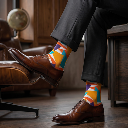 Bold Multicolor Geometric Crew Socks