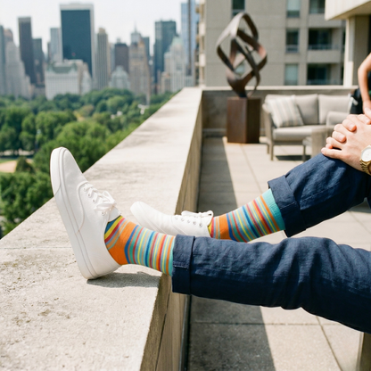 Stripes 25.0 - Premium Turquoise Striped Cotton Crew Socks - Colorful Designer Socks