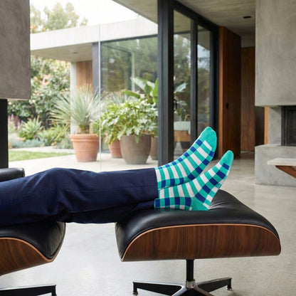 Dynamocks Sublime 1.0 turquoise & blue geometric cotton crew socks