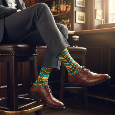 Green & Teal Zigzag Combed Cotton Dress Socks