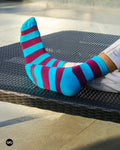 Aqua & Maroon Cotton Ankle Socks: Bold Stripes 3.0 Ankle Length Socks