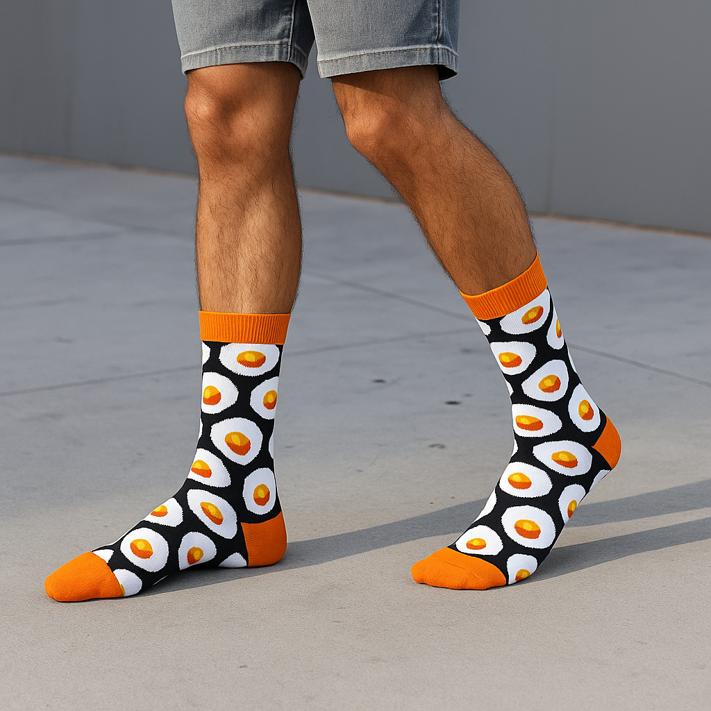 Sunny-Side-Up Cotton Crew Socks | Playful Design, Single Pair