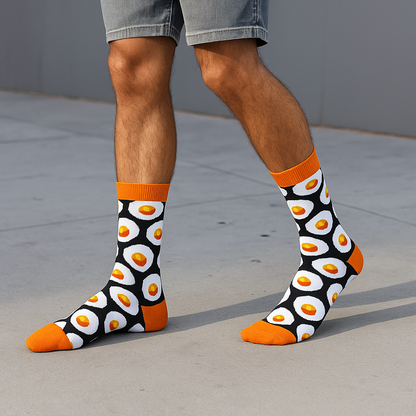 Sunny-Side-Up Cotton Crew Socks | Playful Design, Single Pair