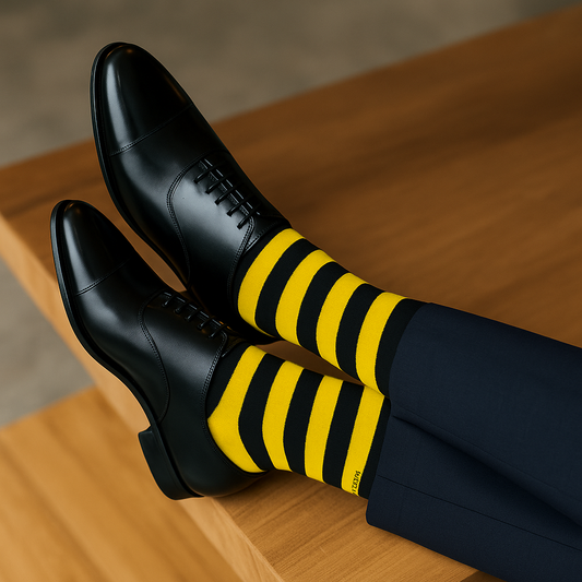 Yellow & Black Cotton Crew Socks: Bold Stripes 2.0 Crew Length Socks