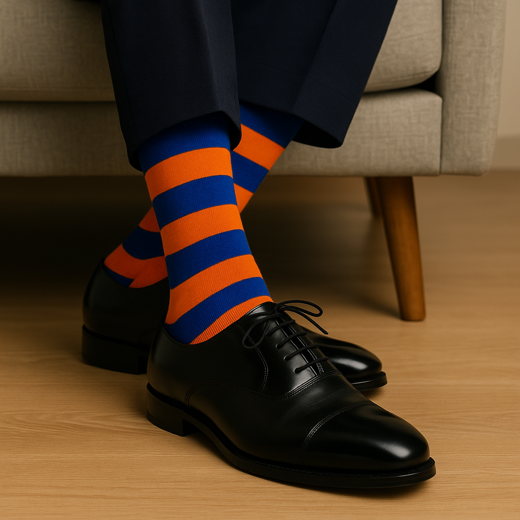 Orange & Blue Cotton Crew Socks: Bold Stripes 4.0 Crew Length Socks