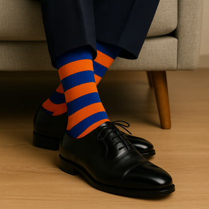 Orange & Blue Cotton Crew Socks: Bold Stripes 4.0 Crew Length Socks