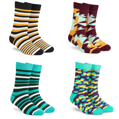 Unique Colorful Designer Premium Cotton Dress Socks bundle- Crew Socks For Men & Women Pack of 4 Sale
