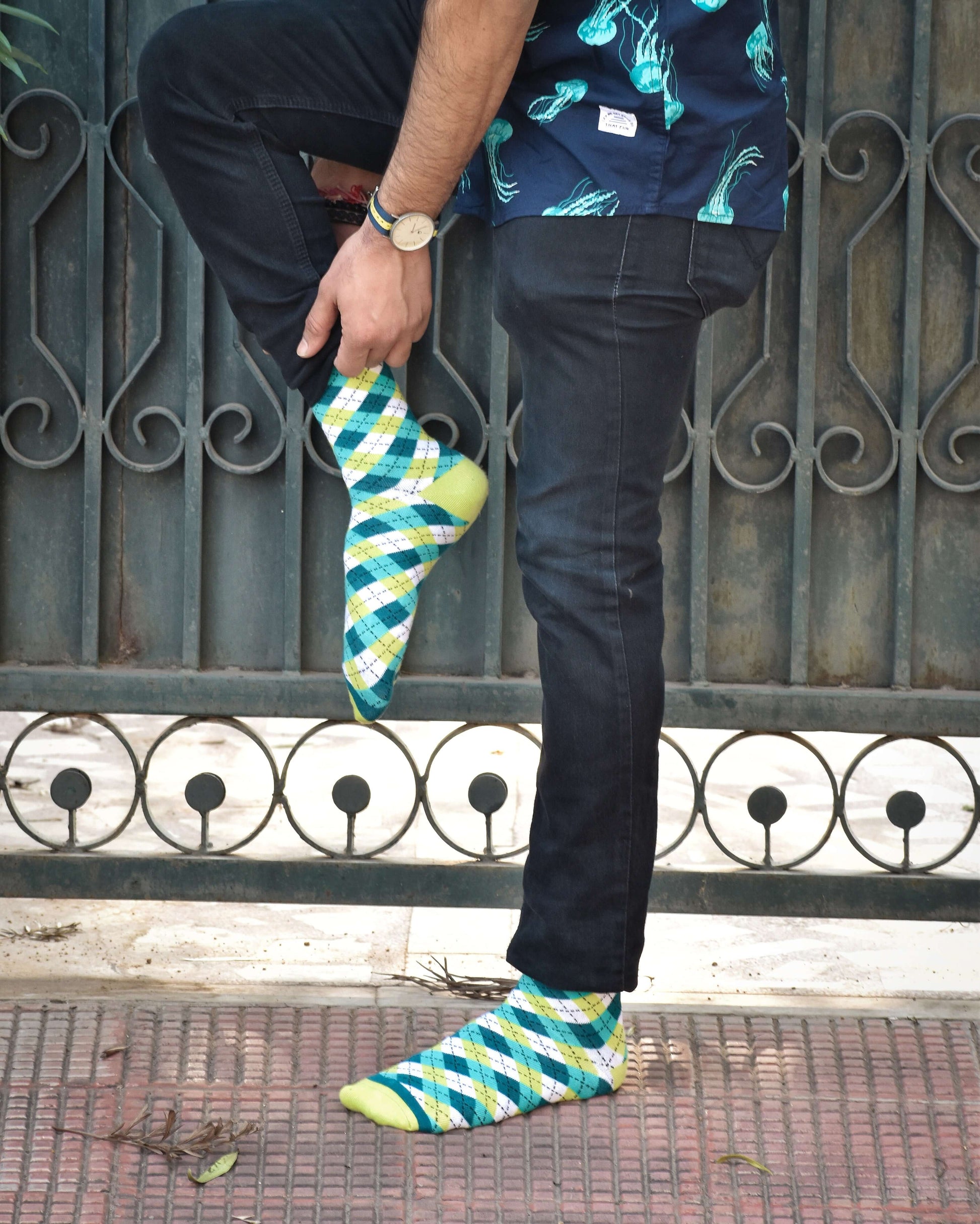 Cotton Ankle Socks Combo – Dandy Aqua, Neon & Maroon Designs
