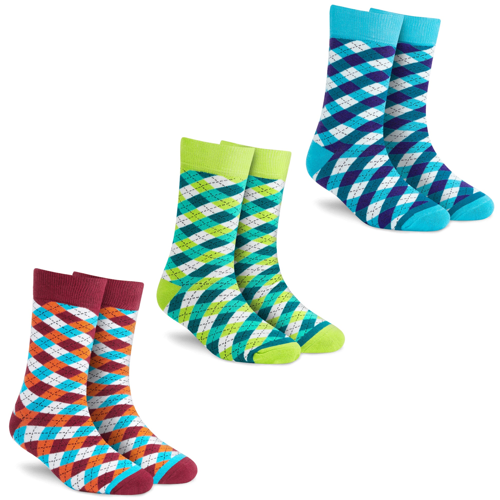 Cotton Crew Socks Combo: Dandy Neon Green, Maroon, Aqua
