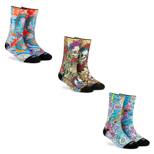 Artistic Crew Length Socks Combo Gift Box - Vibrant Colorful Design Comfortable for Every Day - US Size  6 - 10