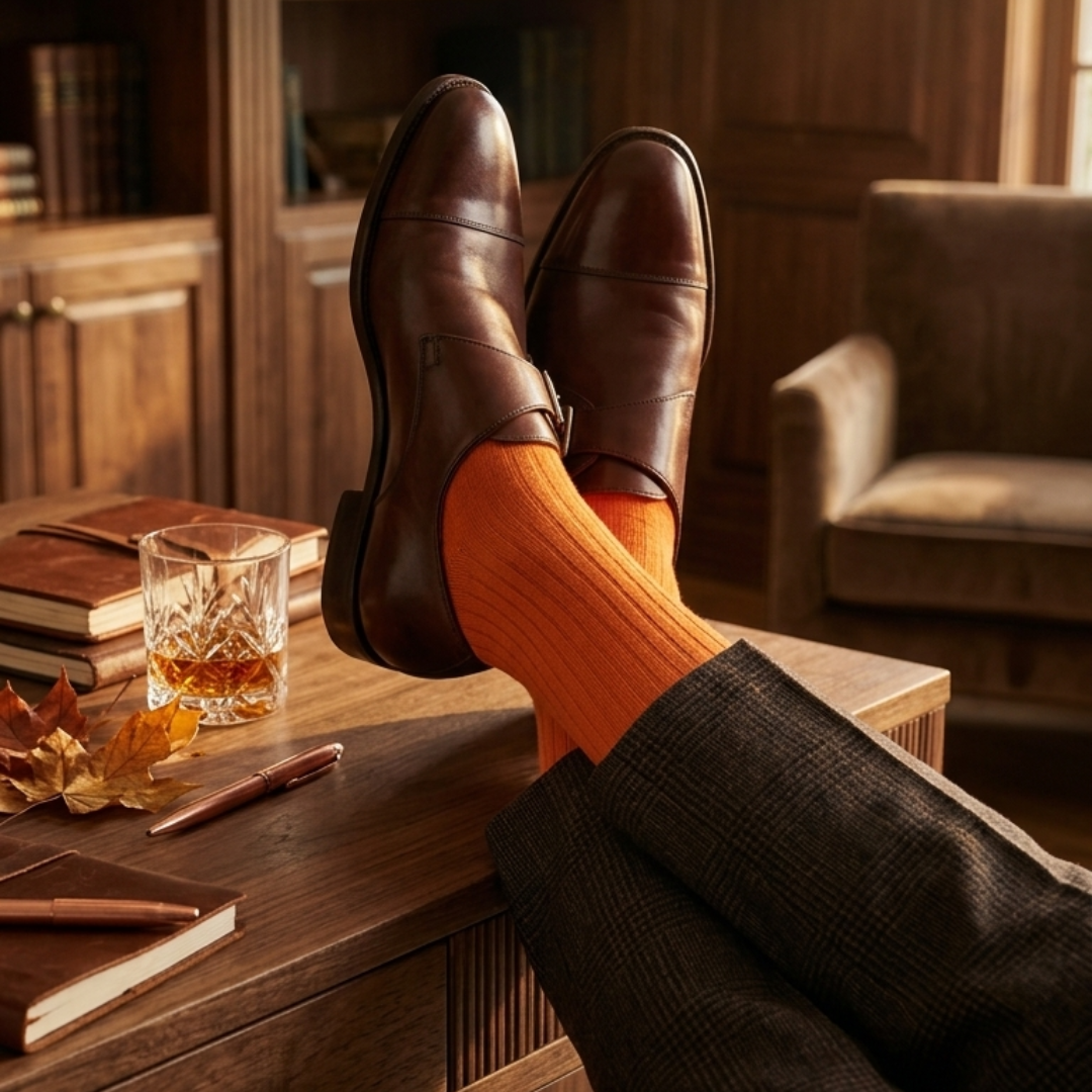 Solid Orange Ribbed Crew Socks for Men & Women