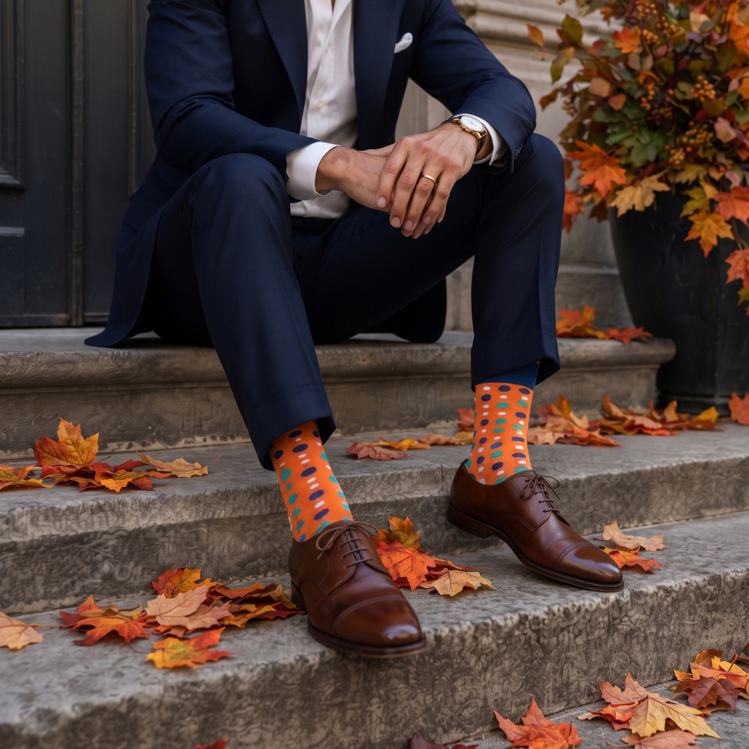 Orange & Blue Polka Dot Crew Socks
