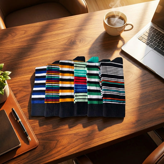 The Executive Stripe Bundle | Men's Premium Combed Cotton Dress Socks- Pack of 6