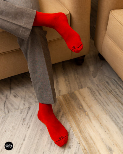 Comfortable Red Unisex Bamboo Crew Length Socks 