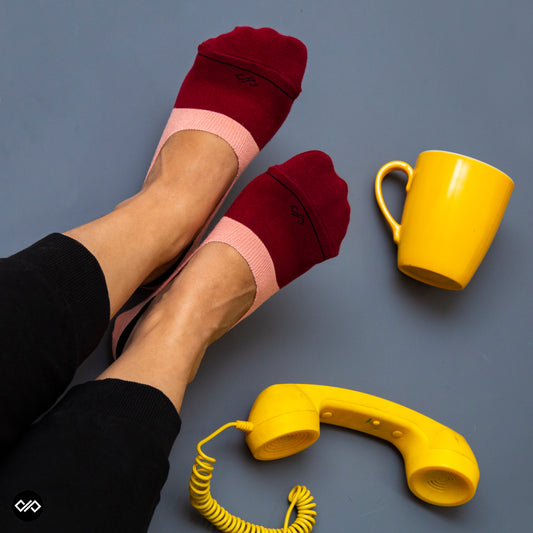 Colorful Cotton Socks: DS Unisex Invisibles (Maroon/Peach)