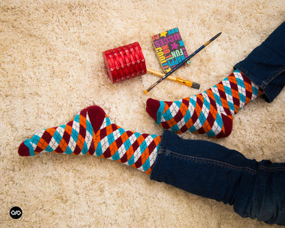 Cotton Crew Socks Combo: Dandy Neon Green, Maroon, Aqua
