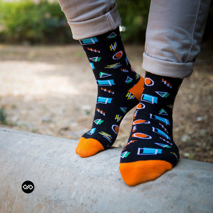 Cotton Crew Socks Combo: Hexagon, Sunshine, Mayan, Tangy, Urbane, Neon