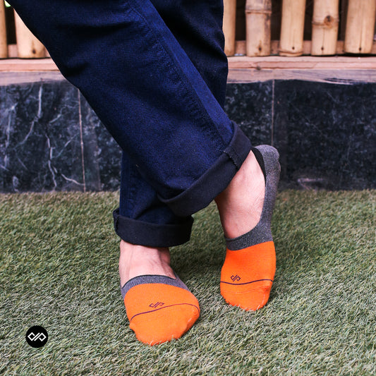 Colorful Cotton Socks in Orange & Dark Grey