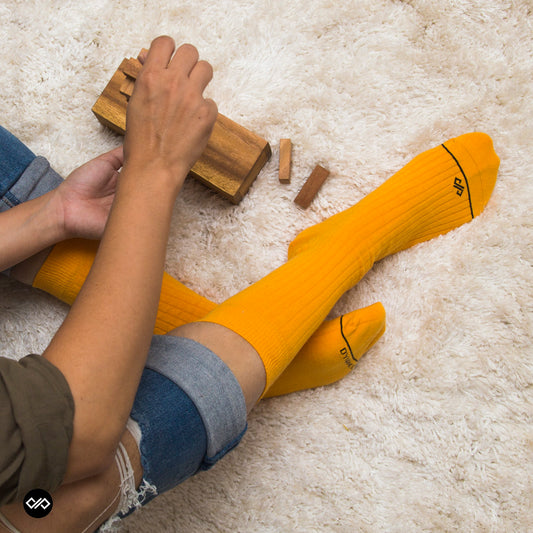 SOLID MANGO Crew Length Cotton Socks: Bold Color & Comfort
