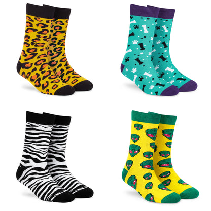 Cotton Crew Socks Combo: Leopard, Paws & Bones, Zebra, Aliens