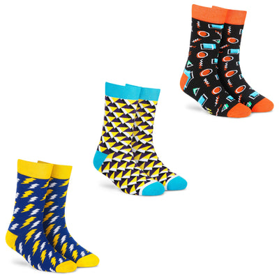 Cotton Crew Socks Combo: Neon, Prism, Bolt