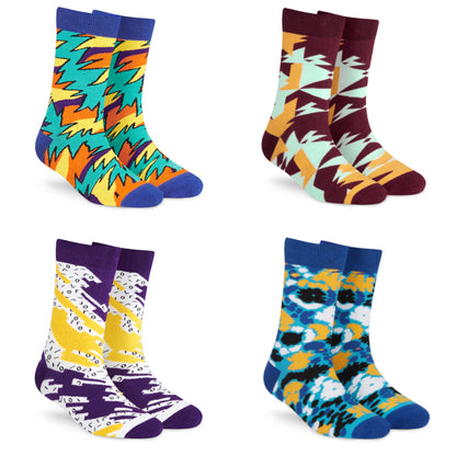 Cotton Crew Socks Combo Of Unique Colorful Designs Like Spark, Ritz, Techno, Burst