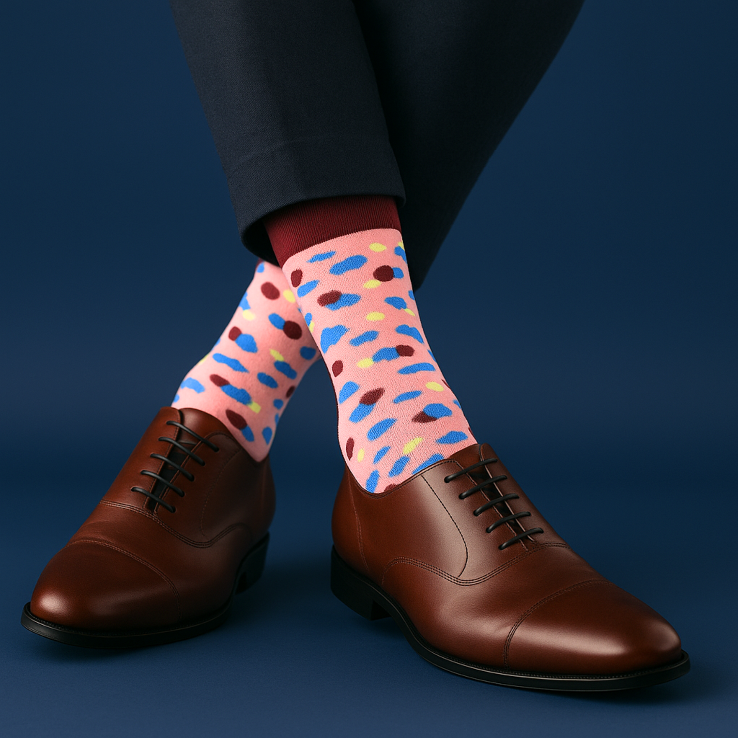 Dynamocks Party blue & pink cotton crew socks