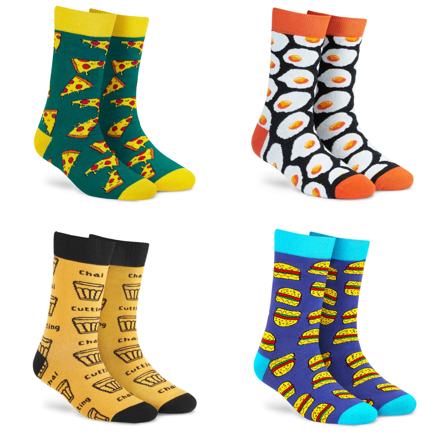 Cotton Crew Socks Combo: Pizza, SSU, Cutting Chai, Burgers