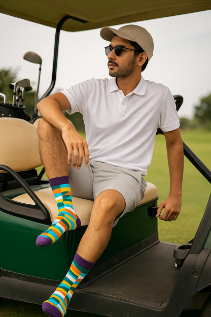 Multicolor Cotton Crew Length Socks: WONKY UNISEX Colorful Premium Socks