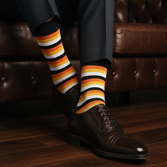 Dynamocks Orange & Black Striped Cotton Crew Socks – Stripes 4.0