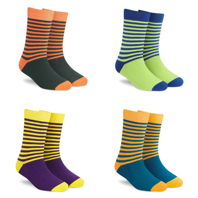 Unique Stripes DUO Crew Length Socks Combo Set of 4 /Gift