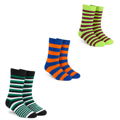 Stripes Colorful Cotton Socks Pack of 3 : Crew Length Socks Combo