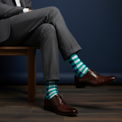 Dynamocks Sublime 1.0 turquoise & blue geometric cotton crew socks