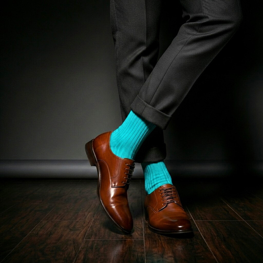 SOLID AQUA CREW LENGTH SOCKS - Cotton Crew Socks