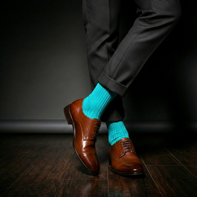 SOLID AQUA CREW LENGTH SOCKS - Cotton Crew Socks