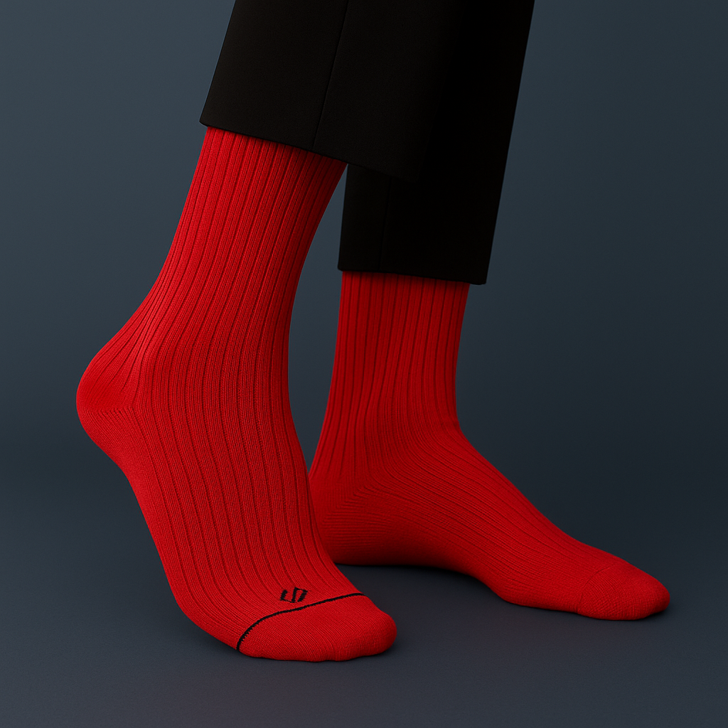 SOLID RED Crew Length Socks - Dynamocks Premium Cotton Socks for Men & Women
