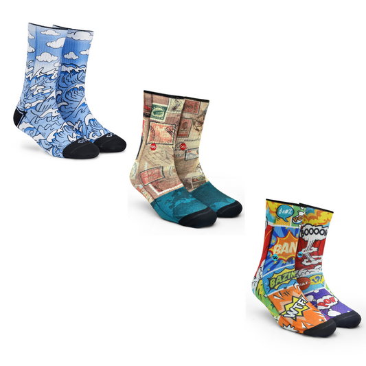 Artistic Crew Length Socks Combo Gift Box - Vibrant Colorful Design Comfortable for Every Day US Size  6 - 11